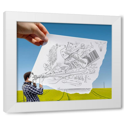 Pencil Vs Camera 30 - The Photographer White Modern Wood Framed Art Print by Heine, Ben