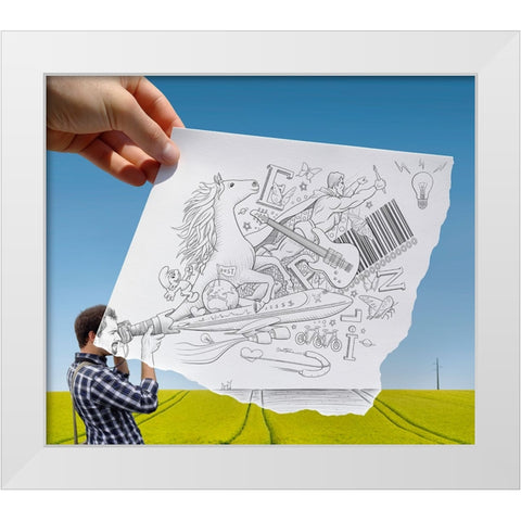 Pencil Vs Camera 30 - The Photographer White Modern Wood Framed Art Print by Heine, Ben