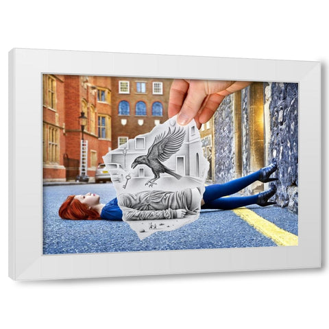 Pencil Vs Camera 57 - Crow and Girl White Modern Wood Framed Art Print by Heine, Ben