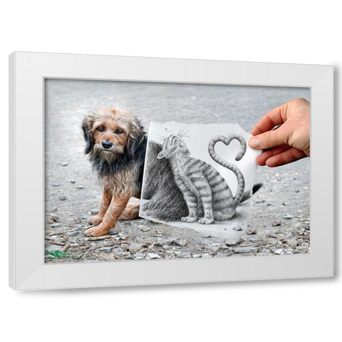 Pencil Vs Camera 58 - Loving Cat White Modern Wood Framed Art Print by Heine, Ben