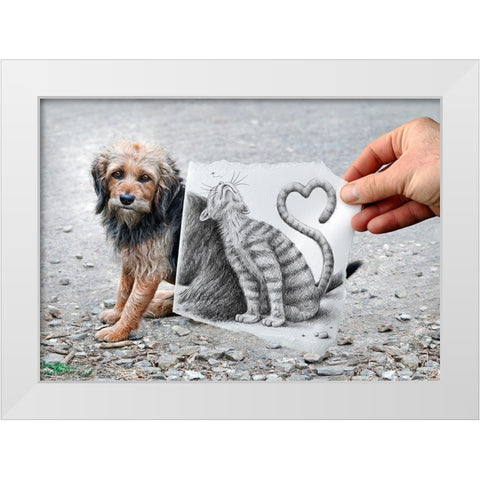 Pencil Vs Camera 58 - Loving Cat White Modern Wood Framed Art Print by Heine, Ben