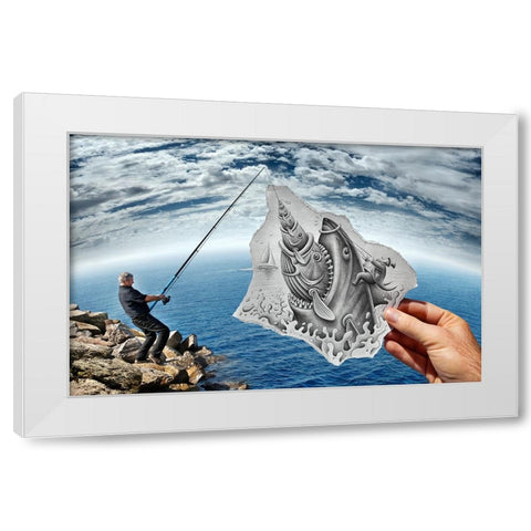 Pencil Vs Camera 59 - Scary Shark White Modern Wood Framed Art Print by Heine, Ben