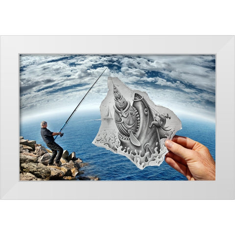 Pencil Vs Camera 59 - Scary Shark White Modern Wood Framed Art Print by Heine, Ben