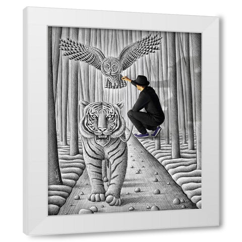 Pencil Vs Camera 74 - Making of Owl and Tiger White Modern Wood Framed Art Print by Heine, Ben
