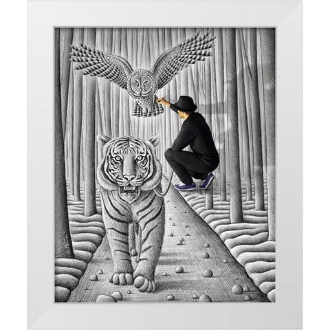 Pencil Vs Camera 74 - Making of Owl and Tiger White Modern Wood Framed Art Print by Heine, Ben