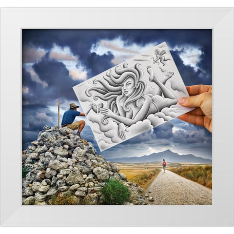 Pencil Vs Camera - 61 - Goddess White Modern Wood Framed Art Print by Heine, Ben