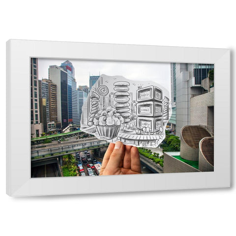 Pencil Vs Camera - City Candies White Modern Wood Framed Art Print by Heine, Ben