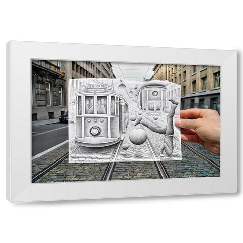 Pencil Vs Camera 35 - City Tram White Modern Wood Framed Art Print by Heine, Ben