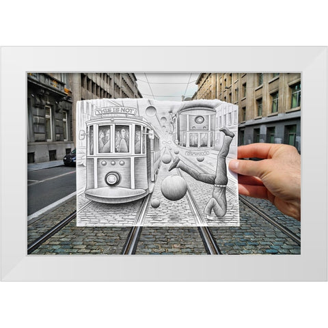 Pencil Vs Camera 35 - City Tram White Modern Wood Framed Art Print by Heine, Ben