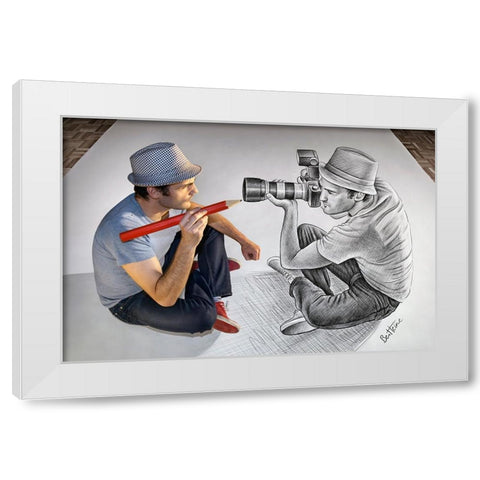 Pencil Vs Camera 73 - Photographer and Illustrator White Modern Wood Framed Art Print by Heine, Ben