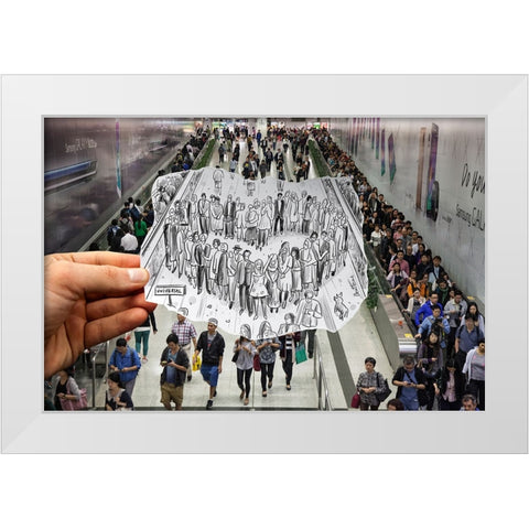 Pencil Vs Camera - Hong Kong Metro Station White Modern Wood Framed Art Print by Heine, Ben