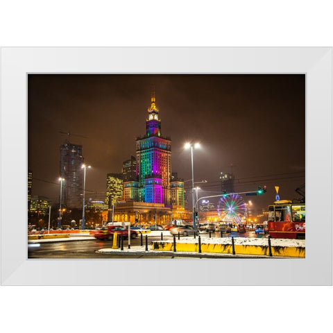 Warsaw by Night White Modern Wood Framed Art Print by Heine, Ben