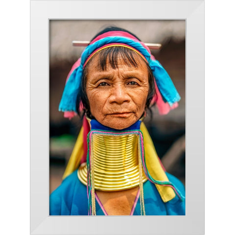 Kayan Long Neck Woman - North Thailand Ethnic Minorities White Modern Wood Framed Art Print by Heine, Ben