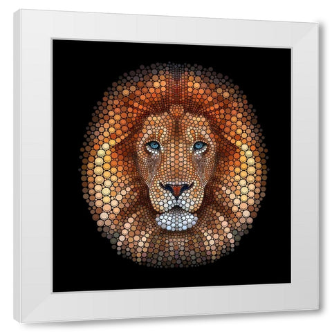 Lion face made of circles White Modern Wood Framed Art Print by Heine, Ben