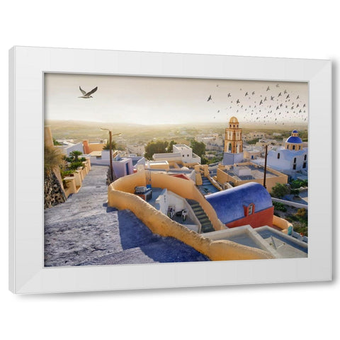 Santorini 1 White Modern Wood Framed Art Print by Heine, Ben
