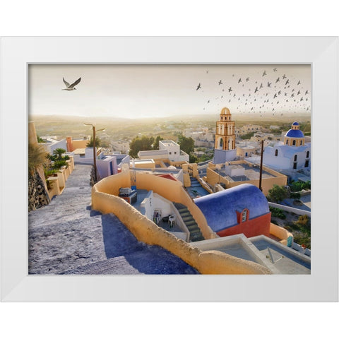 Santorini 1 White Modern Wood Framed Art Print by Heine, Ben