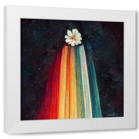 Astro Cruise 4 - Sending You a Flower From Space White Modern Wood Framed Art Print by Heine, Ben