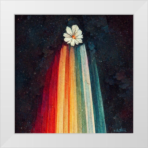 Astro Cruise 4 - Sending You a Flower From Space White Modern Wood Framed Art Print by Heine, Ben