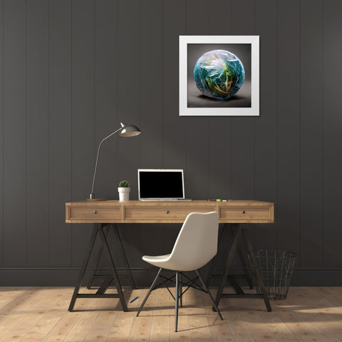 Astro Cruise 15 - Earth Wrapped in a Plastic Bag White Modern Wood Framed Art Print by Heine, Ben