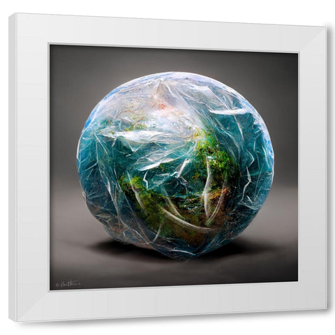 Astro Cruise 15 - Earth Wrapped in a Plastic Bag White Modern Wood Framed Art Print by Heine, Ben