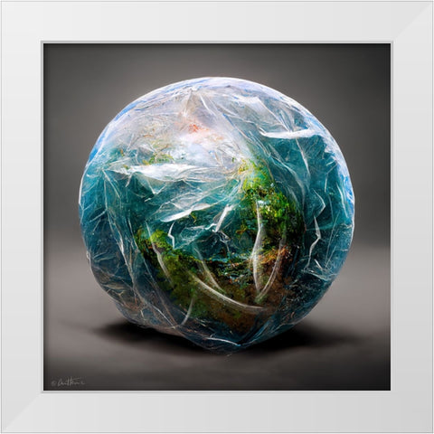 Astro Cruise 15 - Earth Wrapped in a Plastic Bag White Modern Wood Framed Art Print by Heine, Ben
