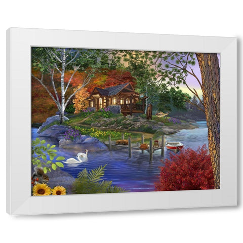 Memory Lake White Modern Wood Framed Art Print by Bigelow Illustrations- Exclusive