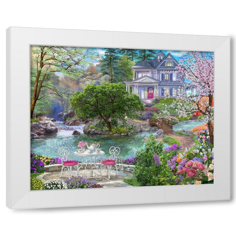Waterside Tea White Modern Wood Framed Art Print by Bigelow Illustrations- Exclusive