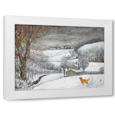 Daisyâ€™s First Snow White Modern Wood Framed Art Print by Bell, Bill