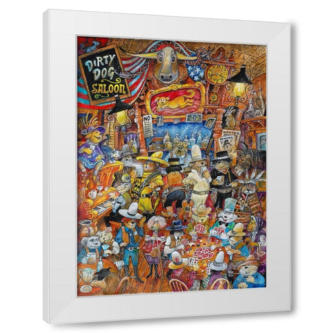 Dirty Dog Saloon White Modern Wood Framed Art Print by Bell, Bill