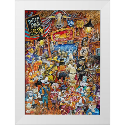 Dirty Dog Saloon White Modern Wood Framed Art Print by Bell, Bill