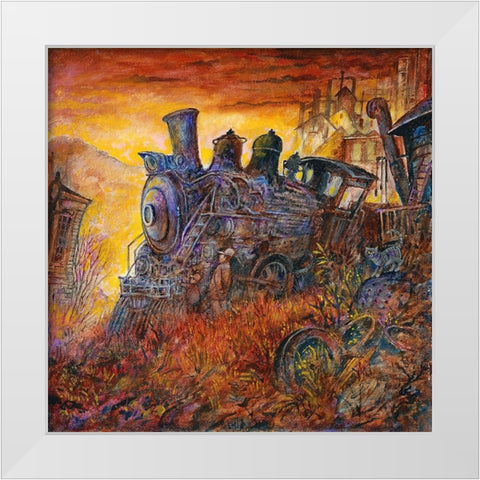 Rusty Train White Modern Wood Framed Art Print by Bell, Bill