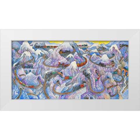 Stave Trains White Modern Wood Framed Art Print by Bell, Bill