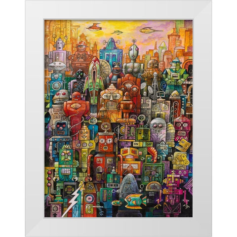 Robo Dootles White Modern Wood Framed Art Print by Bell, Bill