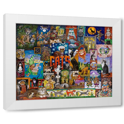 Cats White Modern Wood Framed Art Print by Bell, Bill