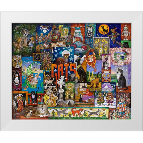 Cats White Modern Wood Framed Art Print by Bell, Bill