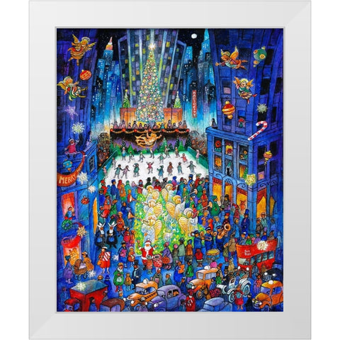 Skating At Rockefeller  White Modern Wood Framed Art Print by Bell, Bill