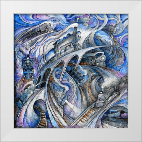 Trains White Modern Wood Framed Art Print by Bell, Bill