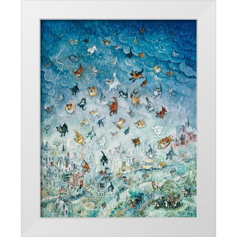 Raining Cats and Dogs White Modern Wood Framed Art Print by Bell, Bill