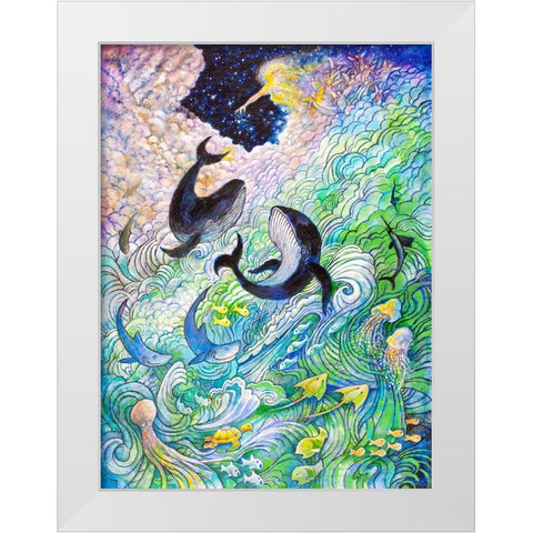 Creation Whales and Fishes White Modern Wood Framed Art Print by Bell, Bill