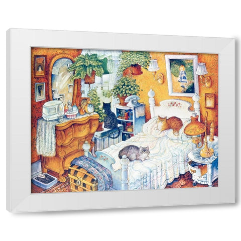 Bedroom Cats White Modern Wood Framed Art Print by Bell, Bill
