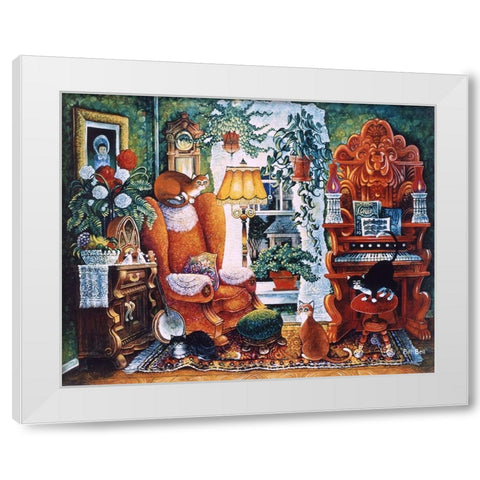 Parlor Cats White Modern Wood Framed Art Print by Bell, Bill