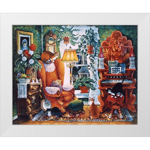 Parlor Cats White Modern Wood Framed Art Print by Bell, Bill