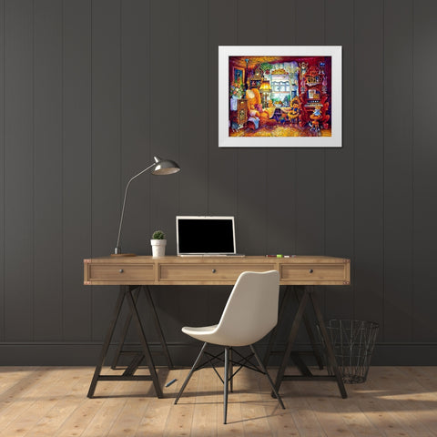 Teddy Bears White Modern Wood Framed Art Print by Bell, Bill