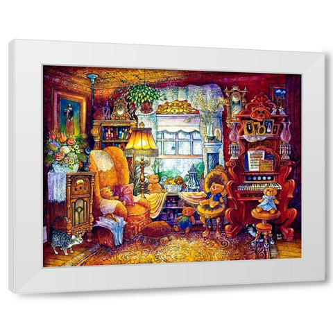 Teddy Bears White Modern Wood Framed Art Print by Bell, Bill