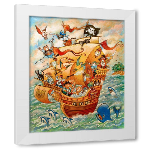 Cats of Caribian White Modern Wood Framed Art Print by Bell, Bill