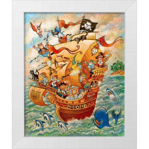 Cats of Caribian White Modern Wood Framed Art Print by Bell, Bill