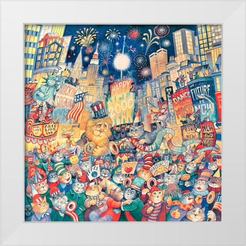 NY Eve 2000 Horiz White Modern Wood Framed Art Print by Bell, Bill