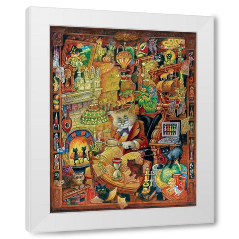 Curious Cat White Modern Wood Framed Art Print by Bell, Bill