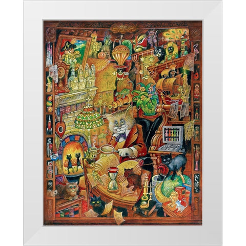 Curious Cat White Modern Wood Framed Art Print by Bell, Bill