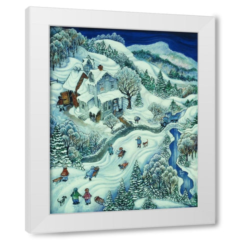 Sledding White Modern Wood Framed Art Print by Bell, Bill